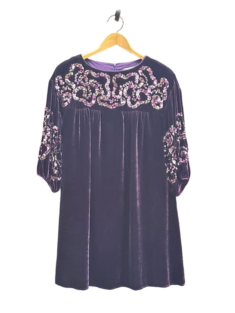 Nanette Lepore Dress Sequin Deep Purple Velvet Mini Dress Empire Waist S Small